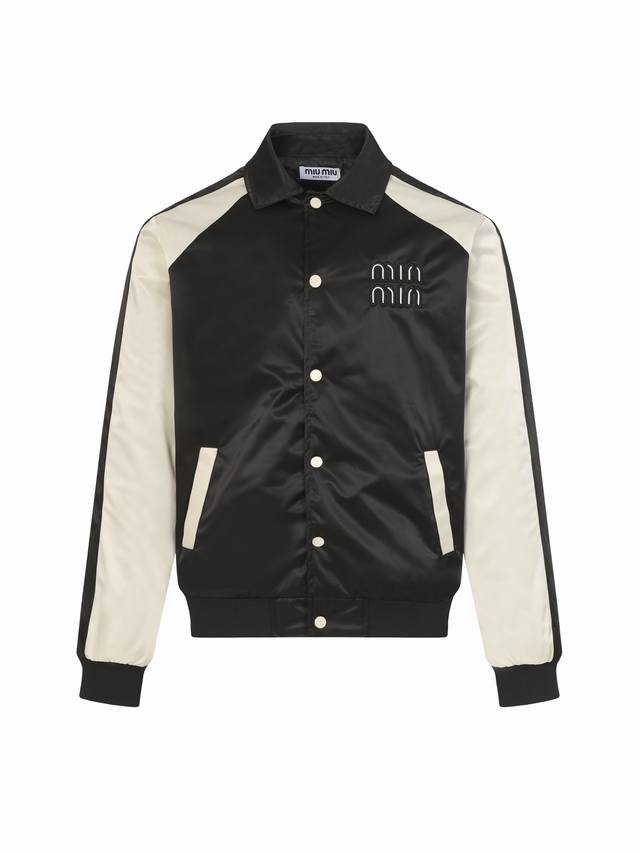 Miumiu Silk Waist-cinching Baseball Jacket (Ddd) Color: Solid Color (Ddd) Size: