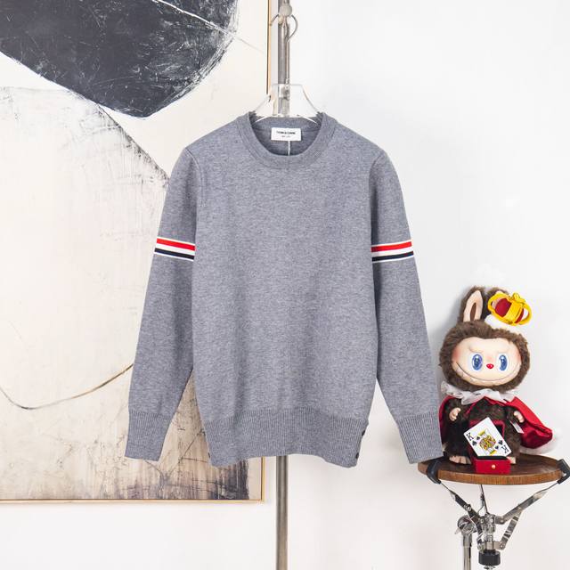 Zp Version [Exclusive Supply] Thom Browne Classic Four Stripes Crew Neck Pullove