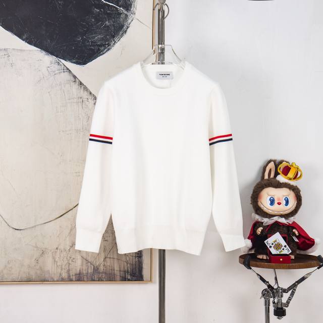 Zp Version [Exclusive Supply] Thom Browne Classic Four Stripes Crew Neck Pullove
