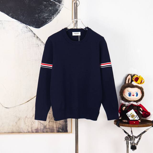 Zp Version [Exclusive Supply] Thom Browne Classic Four Stripes Crew Neck Pullove