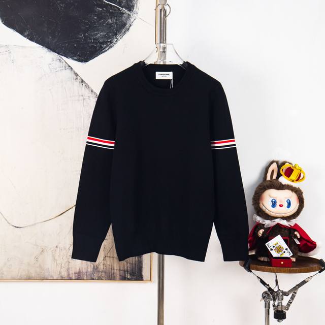Zp Version [Exclusive Supply] Thom Browne Classic Four Stripes Crew Neck Pullove