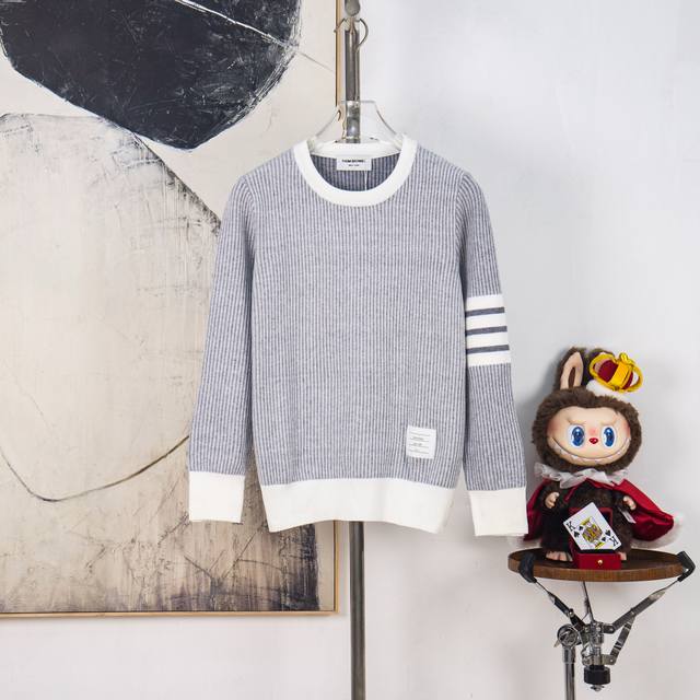 Zp Version [Exclusive Supply] Thom Browne Color Block Four-Bar Knit Crew Neck Pu
