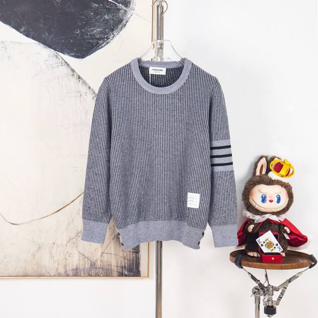Zp Version [Exclusive Supply] Thom Browne Color Block Four-Bar Knit Crew Neck Pu