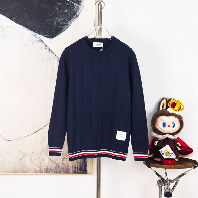 Zp Version [Exclusive Supply] Thom Browne Classic Four Stripes Crew Neck Knit Lo