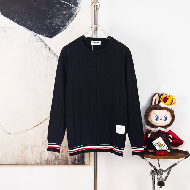 Zp Version [Exclusive Supply] Thom Browne Classic Four Stripes Crew Neck Knit Lo