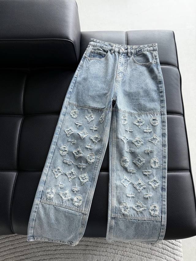 Pants Lv New Hand-Distressed All-Over Logo Print Jacket. The entire garment is m