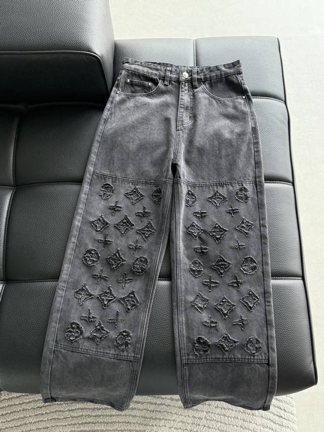 Pants Lv New Hand-Distressed All-Over Logo Print Jacket. The entire garment is m