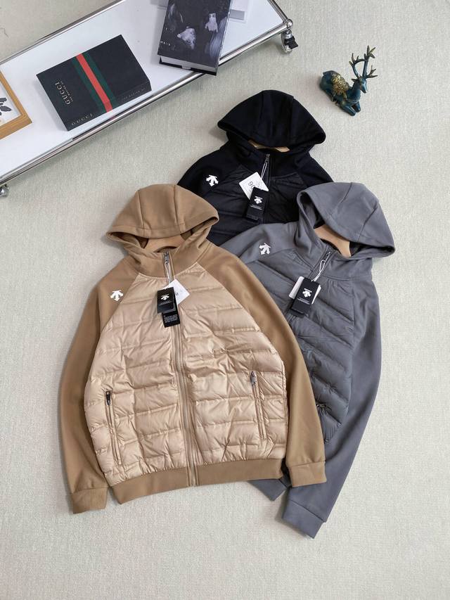 Real Photos Descente | Couple's Knitted Patchwork Raglan Sleeve Hooded Down Jack