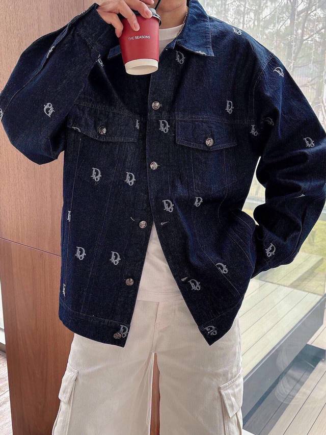 Dior New Jacquard All-over 3D Embroidered Logo Lettering Jacket. The entire garm