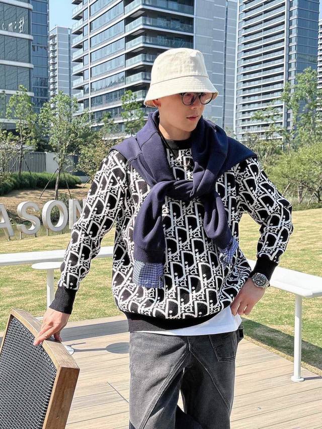 Drit Dior Couture New Monogram Jacquard Wool Knit Sweater, High Quality. Made wi