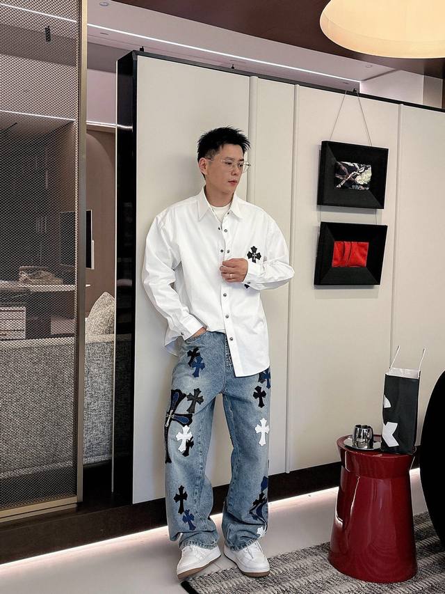 Clothes, Pants. Chrome Hearts Cross-Patterned Leather Shirt Jacket, Os Style, un