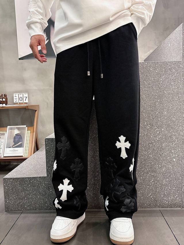 Chrome Hearts Limited Edition Patchwork Leather Casual Terry Sweatpants. The ent