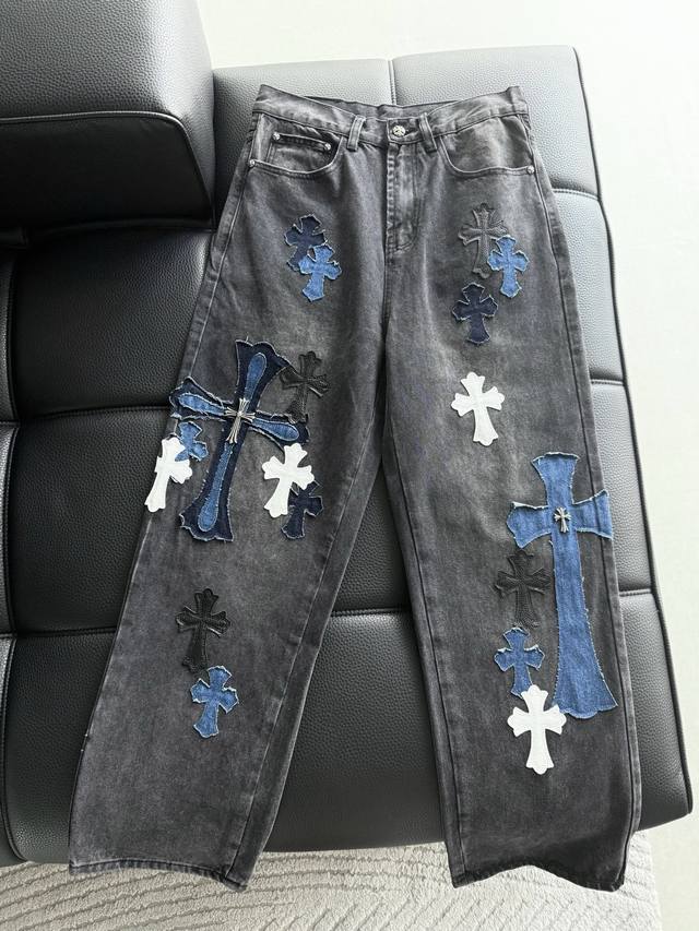 Chrome Hearts Limited Edition Hand-Distressed Distressed Patchwork Washed Jeans