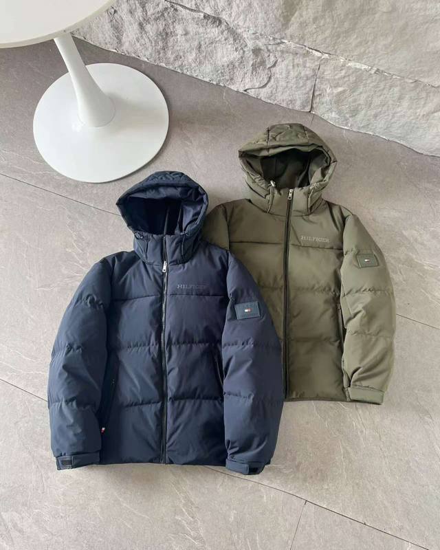 New Arrival! Tommy Men's Hooded Windproof and Waterproof Down Jacket. A simple a