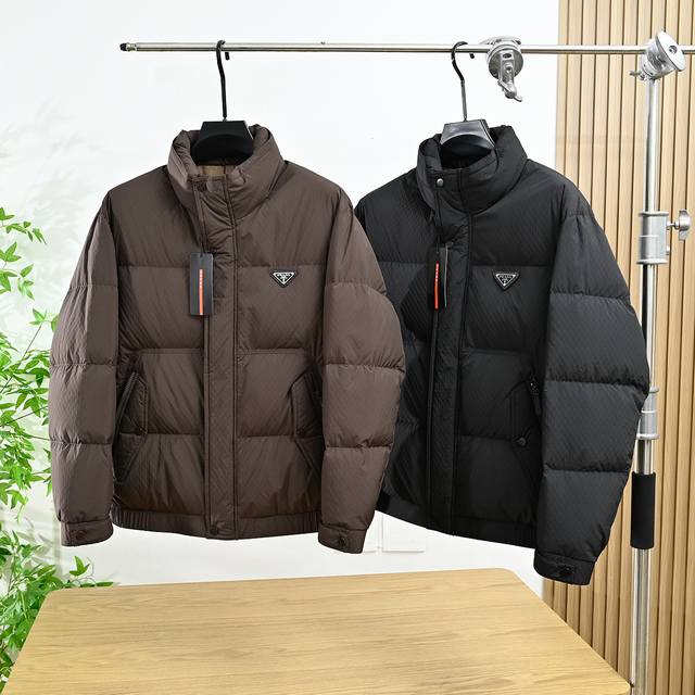 Prada 2025 Winter New Casual Versatile Stand Collar Warm Puffer Jacket This down