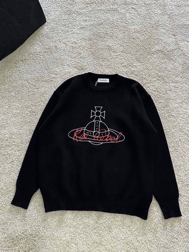 New Arrival Vv Empress Dowager 3D Embroidered Logo Pullover Crew Neck Sweater Cu
