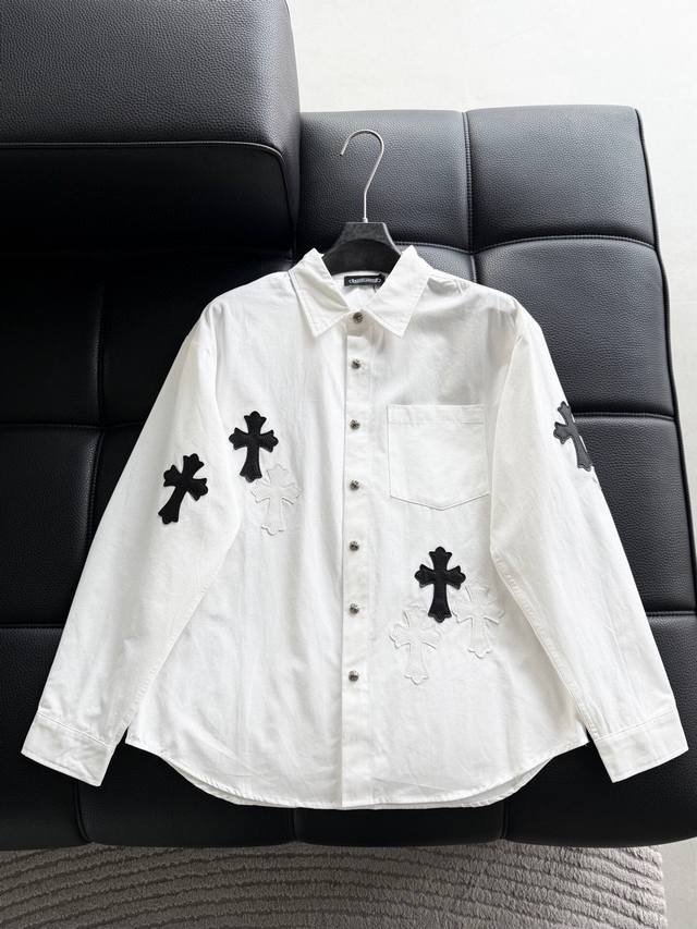 Chrome Hearts leather patchwork embroidered shirt jacket, unisex fit! Made of tw