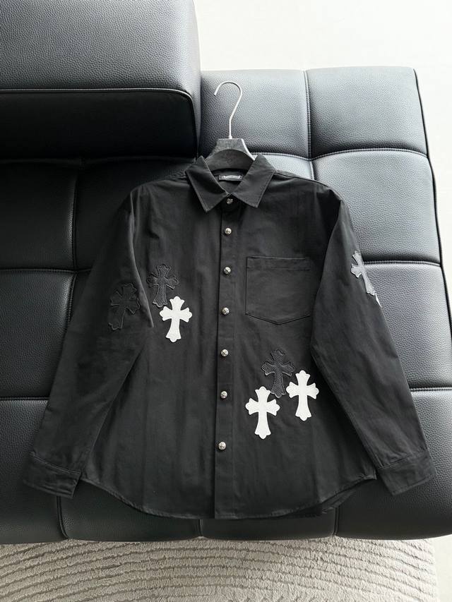 Chrome Hearts leather patchwork embroidered shirt jacket, unisex fit! Made of tw