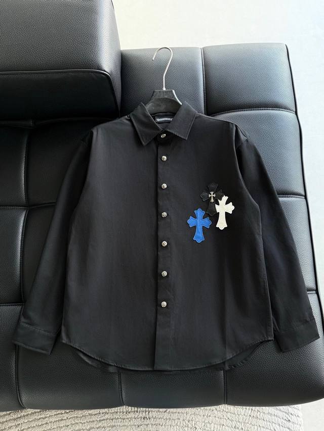 Clothing: Chrome Hearts leather cross-stitch shirt jacket, unisex fit! Made of t
