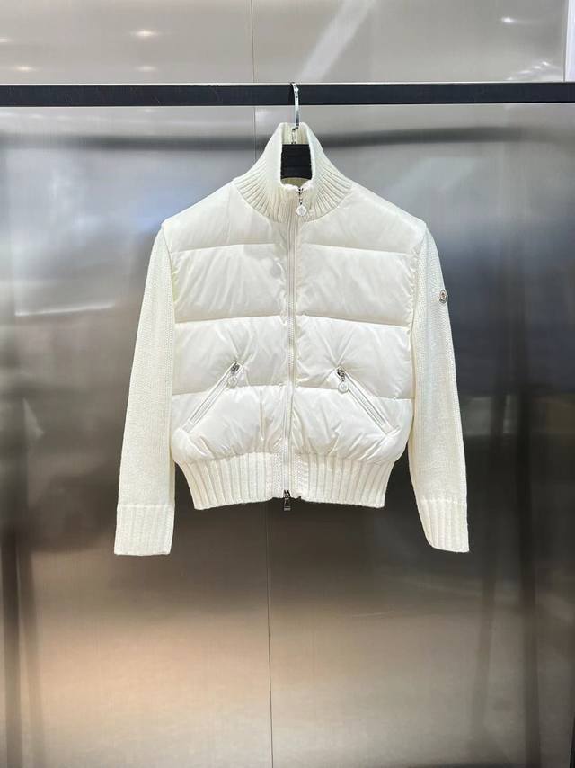 Autumn/Winter Moncler New Women's Stand Collar Down-Filled Knitted Sleeve Jacket