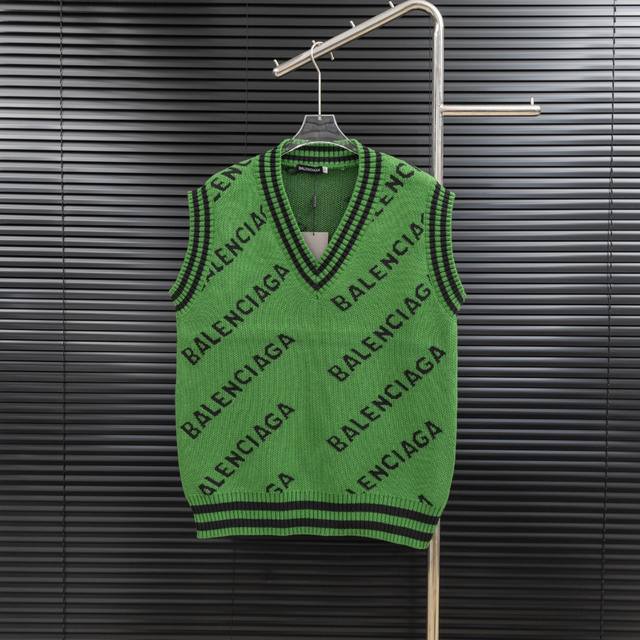 Style: Balenciaga all-over print V-neck knit wool vest Sizes: S-XL Fabric: Wool