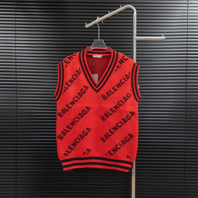 Style: Balenciaga all-over print V-neck knit wool vest Sizes: S-XL Fabric: Wool