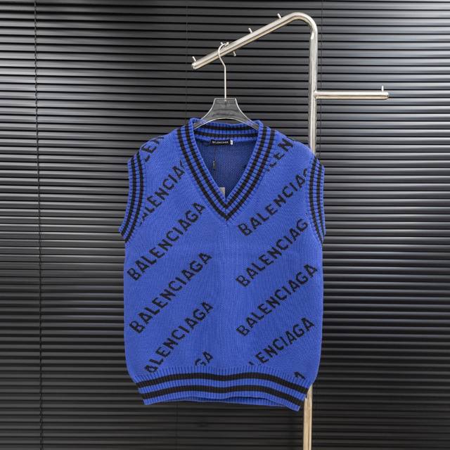 Style: Balenciaga all-over print V-neck knit wool vest Sizes: S-XL Fabric: Wool