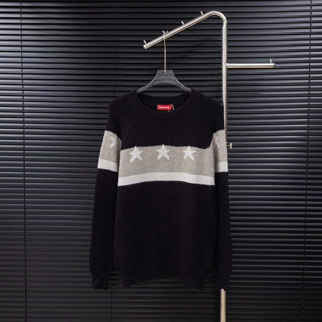 Style: Supreme five-pointed star patchwork knit long sweater Size: S-XL Fabric: