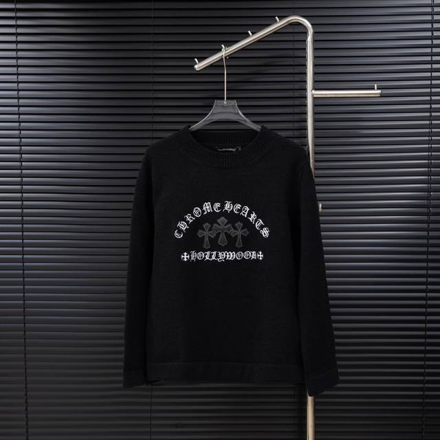 Style: Chrome Hearts Ch cross leather label embroidered knit long sweater Sizes: