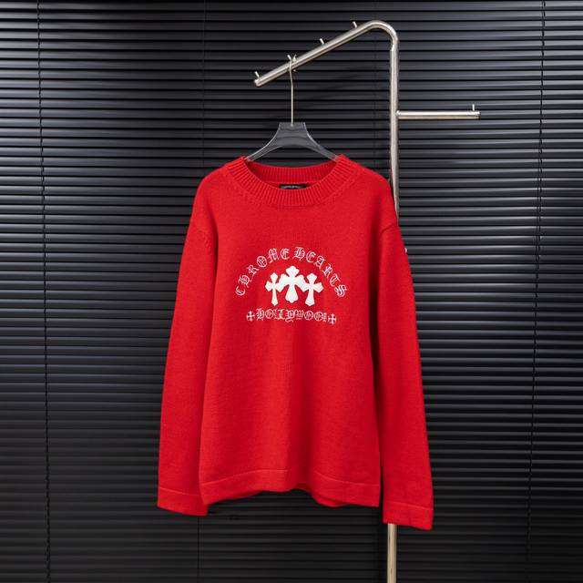 Style: Chrome Hearts Ch cross leather label embroidered knit long sweater Size: