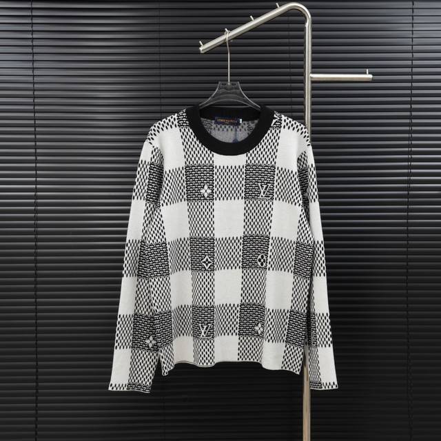 Style: Louis Vuitton Damier Knit Long-Sleeve Sweater Size: S-XL Fabric: Wool Ble