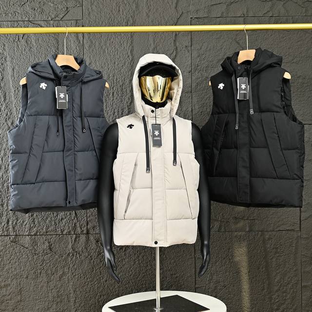 Descente Men's Down-Filled Hooded Vest! A two-in-one sportswear piece combining