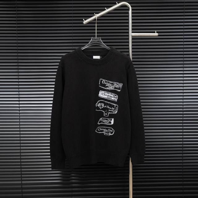 Style: Dior Destination Logo Knit Long-Sleeve Sweater Size: S-XL Fabric: Wool Bl