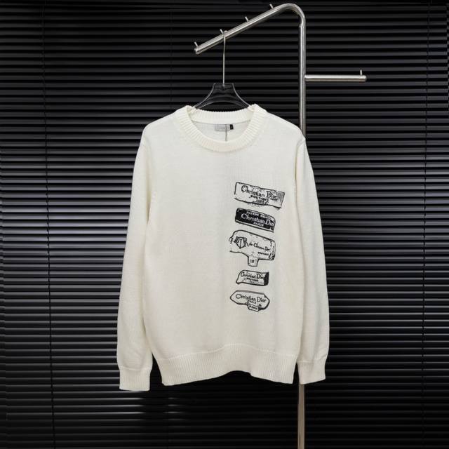 Style: Dior Destination Logo Knit Long-Sleeve Sweater Size: S-XL Fabric: Wool Bl