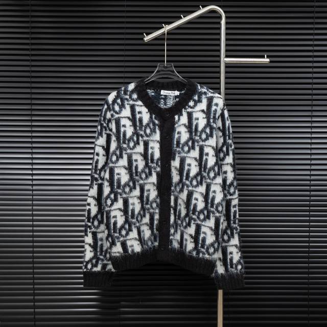 Style: Dior all-over print cardigan mohair knit long-sleeved sweater Sizes: S-XL