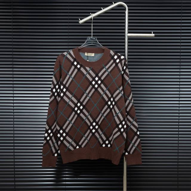 Style: Burberry checkered knit long-sleeved sweater Size: S-XL Fabric: Wool blen