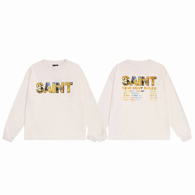 Saint Michael Fw25 Vintage Distressed Crew Neck Long Sleeve T-Shirt with Oil Pai