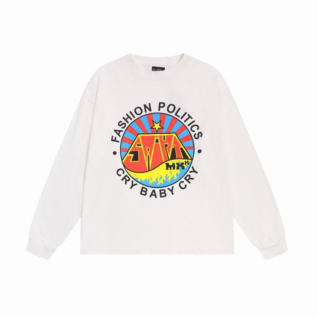 American Trendy Saint Michael Letter Retro Print Distressed Casual Loose Long-Sl