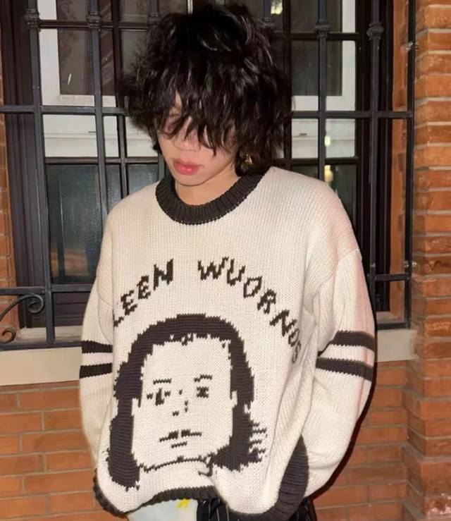 Erd Melancholy Rich Second Generation Lazy Style Jacquard Portrait Loose Knit Sw