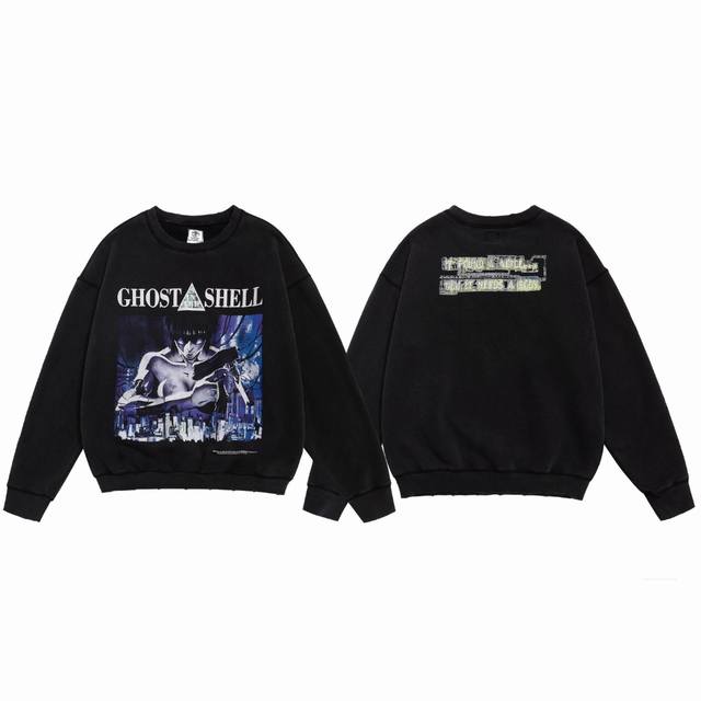 Saint Michael Vintage Washed Distressed Heavyweight Crew Neck Fleece-Lined Loose