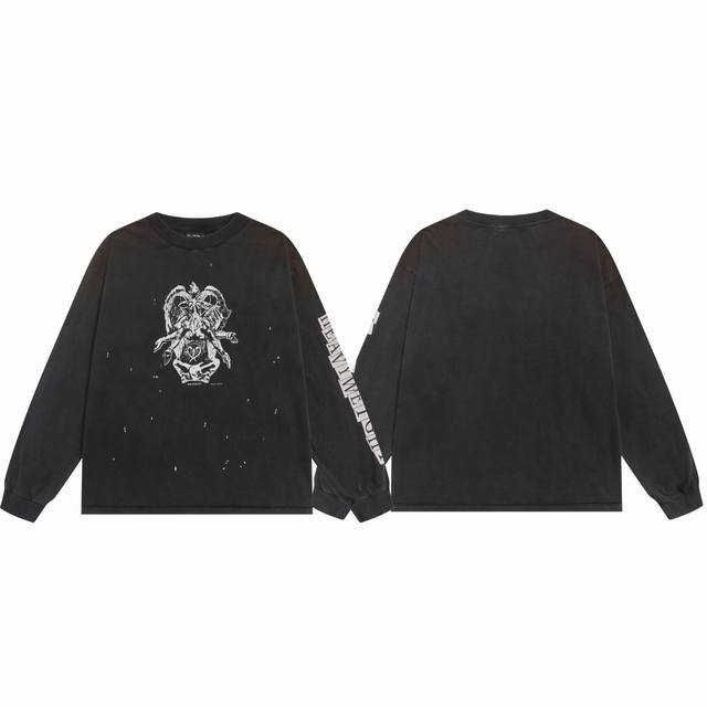 Saint Michael Printed Crack Pattern Heavyweight Distressed Loose Casual Long-Sle