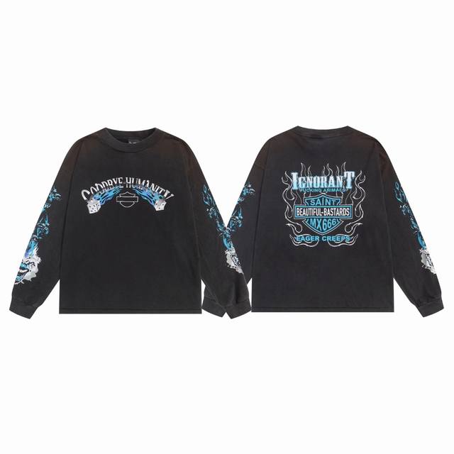 Saint Michael Heavyweight Distressed Washed Vintage Flame Dice Print Loose Crew