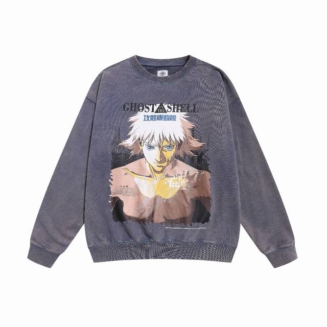 Saint Michael Ghost in the Shell Retro Washed Distressed Thin Crew Neck Sweatshi
