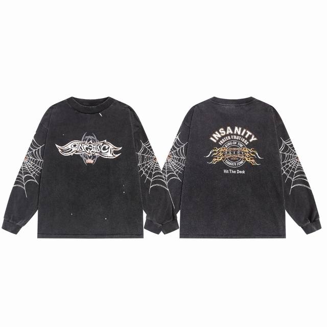 Saint Michael Spiderweb Splatter Vtg American High Street Washed Loose Long Slee