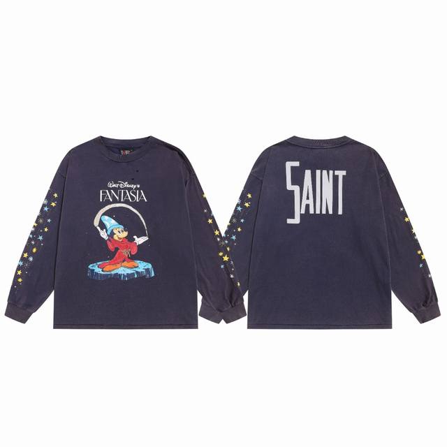 Saint Michael Trendy Fantasia Cartoon Print Retro Washed Distressed Loose Long S