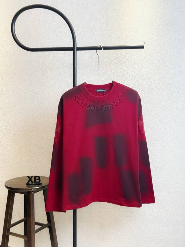 Style No. X306 Red Come Hearts Cross Patch Washed Crew Neck Long Sleeve T-Shirt.