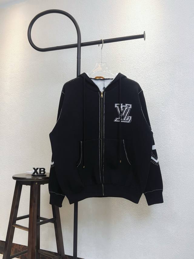 Style No. X303 Black Louis Vuitton Intarsia Wool Knit Zipper Jacket. Complete wi