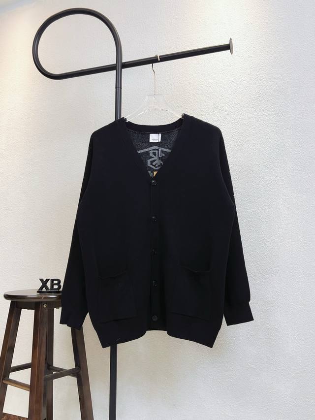 Style No. X302 Black Burberry Knit Cardigan Sweater with Horse Back Design. Unis