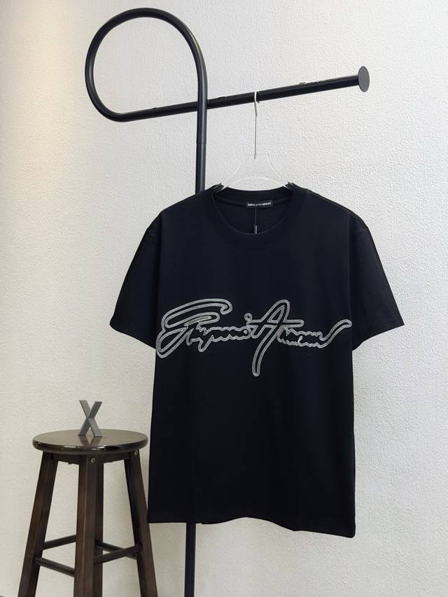 Style No. Xb95 New White Armani Classic Signature Embroidered Crew Neck Short-Sl