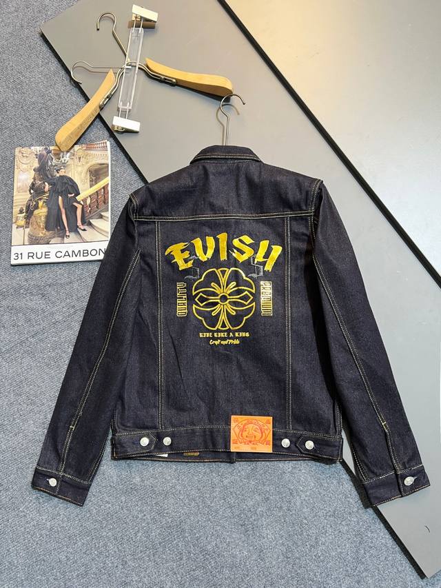 Evisu Autumn/Winter Multiple Logo Print Denim Jacket Men's Denim Blue Craftsmans